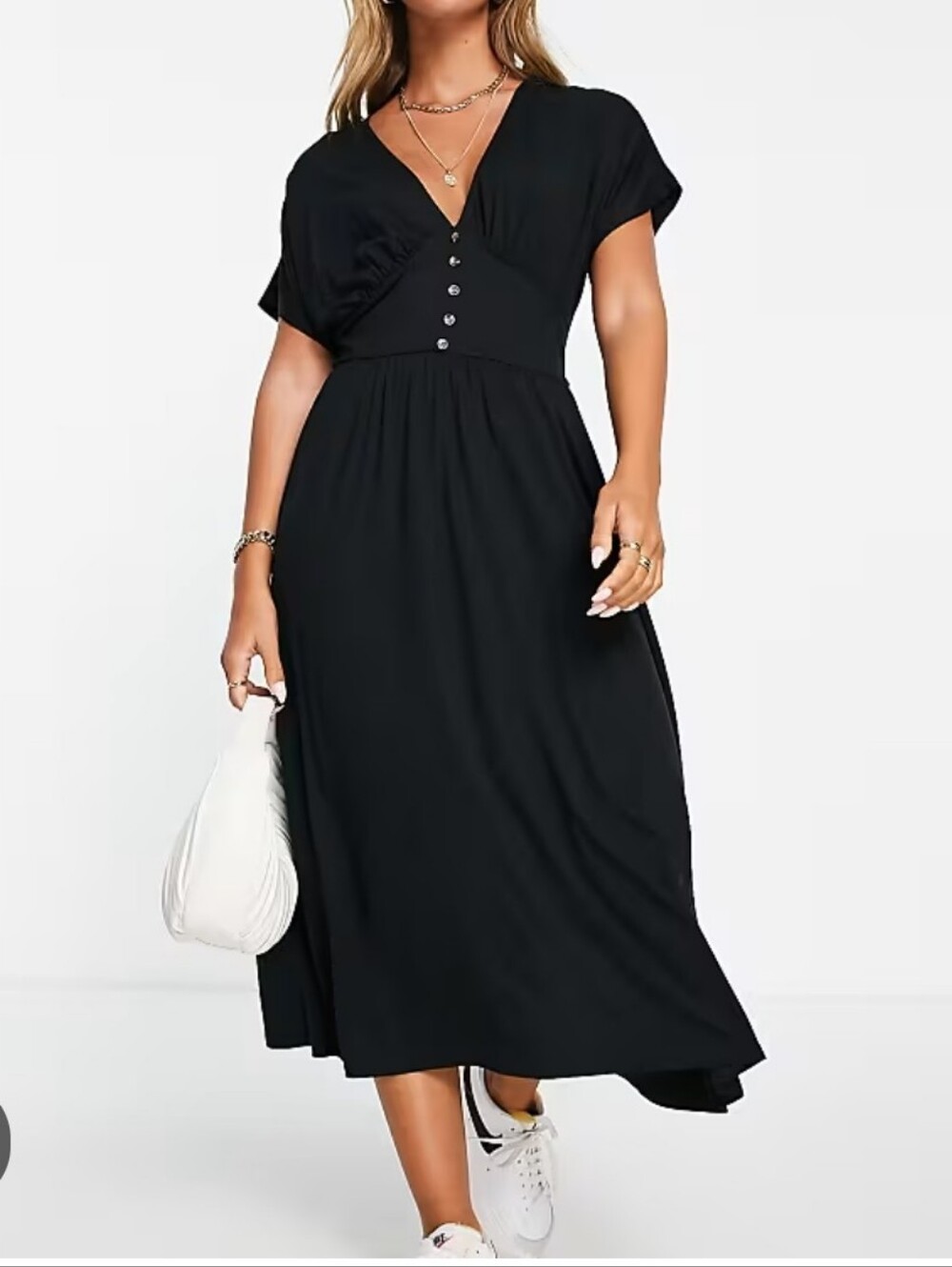 ASOS Black V Neck Button Front Midi Dress Sz 12